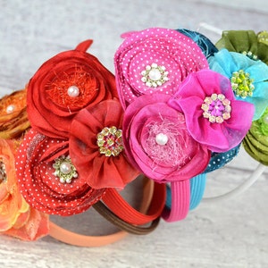A trio of flower headbands Trio Flower Headband - Capri Blue – Think Pink Bows main image 4