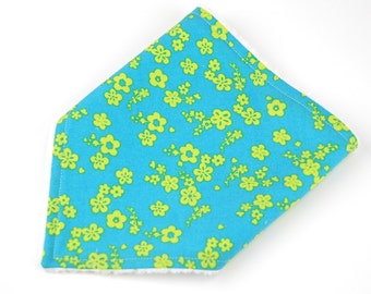 Modern Bandana Bib in Green Floral on Turquoise