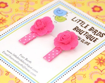 Baby Toddler Hair Clip/Bow Set of 2 Pink Felt Flowers Valentines Day Holiday