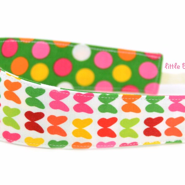 Reversible Headband- Children Toddler, Remix Green, Yellow, Pink, Butterflies, Polka Dots, Spring, Easter, Holiday, Photo Shoot, Party Favor