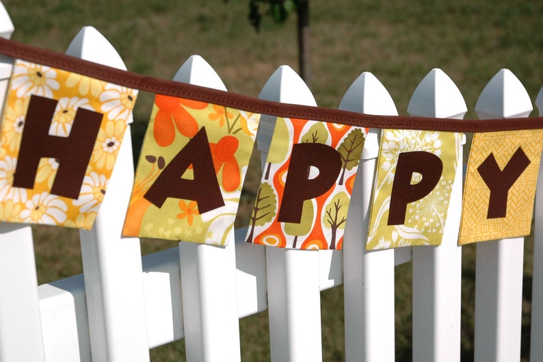 Reusable Fabric Bunting, Banner Flags, Pennant, Garland, Photography Prop, Fall Decoration, Birthday Party Decor Orange Brown image 2