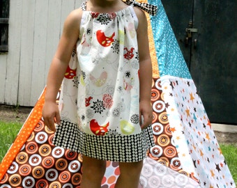 READY to SHIP! Pillowcase Dress, Alexander Henry, Starling, Natural, Birds, Black, White, Red, Spring, Summer