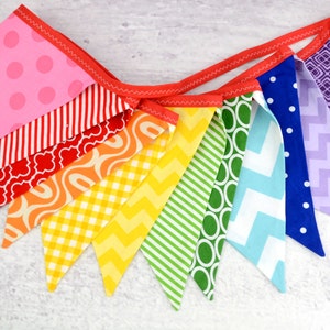 READY to SHIP Reusable Fabric Bunting, Banner, Pennant, Flag, Garland, Photo Prop, Decoration in Rainbow Party image 2