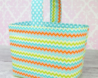 READY to SHIP! Halloween or Easter, Candy, Basket, Fabric, Storage, Container, Bin- Riley Blake, Dress up Days, Chevron, Aqua Orange