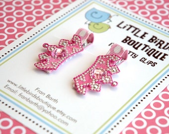 BUY 4 GET 1 FREE- Baby Toddler Hair Clip/Bow with Pink Princess Crowns