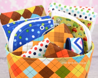 9pc Baby Gift Set in Boy, Bright, Remix, Argyle, Chevron, 2 Bibs, 2 Burps, 1 Bandana Bib, 2 Wash Cloths, Basket, Keyfob, Easter, Christmas