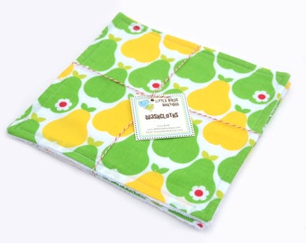 READY to SHIP! Washcloth or Cloth Wipes with Soft Terrycloth -Set of 2 in Yellow Green Pear