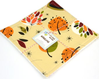 READY to SHIP! Washcloth or Cloth Wipes with Soft Terrycloth -Set of 2 in SEI Harvest Autumn Fall Tree Leaves on Cream