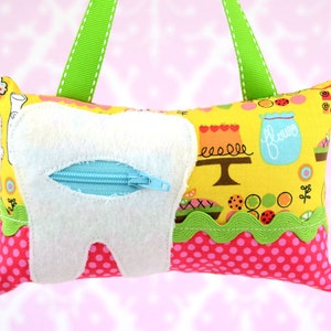 Tooth Fairy Pillow- In Foodie Cake Pie Cupcakes Cookies Sweets on Pink Yellow Green Blue
