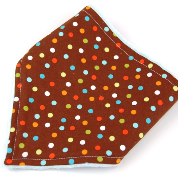 Baby Bandana Bib, Drool Bib, Teething Bib, Scarf Bib in Modern Ann Kelle Bermuda Remix Dots on Brown