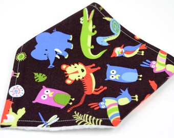 Modern Bandana Bib in Animal Fabric on Brown