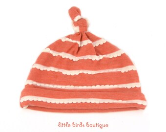 Top Knot Jersey Knit Baby Hat, Knotted Knit Beanie, Baby Gifts, Baby Hats, Newborn Gift Fall Cream Ruffles on Dark Orange