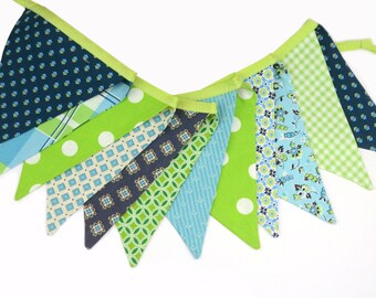 READY to SHIP! Fabric Bunting, Banner, Pennant, Flag, Garland, Photo Prop, Decoration in Blue, Green, Florals, Picnics and Fairgrounds