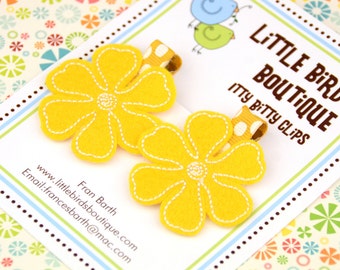 Baby Toddler Hair Clip/Bow Set of 2 Yellow Felt Daisy Flowers