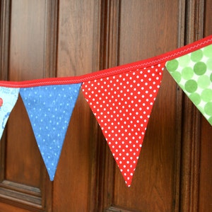 READY to SHIP Fabric Bunting, Banner, Pennant, Flag, Photo Prop, Decoration, Love U, Moda, Turtles, Red, Blue, Green, Unisex, Primary image 4