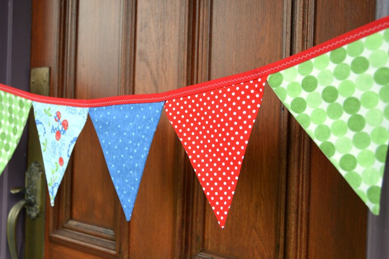 READY to SHIP Fabric Bunting, Banner, Pennant, Flag, Photo Prop, Decoration, Love U, Moda, Turtles, Red, Blue, Green, Unisex, Primary image 4