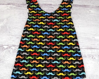 Pinafore REVERSIBLE in Riley Blake, Geekly Chic Rainbow Mustache on Black
