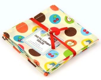 Napkins 9 inch Set of 4 Lunchbox Cocktail Child Toddler in Cupcake, Treat, Sweets, Apple Cherry Dots