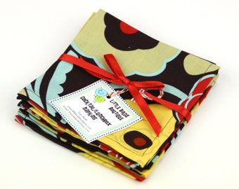 READY TO SHIP! Cloth Napkins 9 inch Set of 4 Lunchbox Cocktail Child Toddler in Alexander Henry Mocha Brown Red Turquoise Yellow