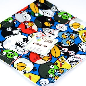 Eco Friendly Washcloth or Cloth Wipes with Soft Terrycloth -Set of 2 in Black Blue Red Yellow Green Angry Birds Comic Cartoon