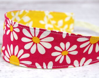 Reversible Fabric Headband- Children Toddler in Pink Yellow Daisy