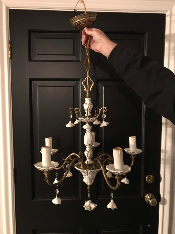 Italian Capodimonte Chandelier Porcelain And Brass Dining Image 0