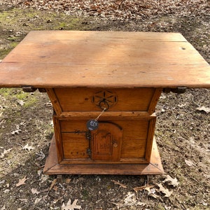 Rare Scottish Baker&#39;s Cupboard 1843 with Sliding Wooden Top and Storage Underneath, Kitchen Island