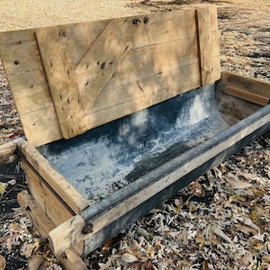Antique Pine Farm Trough Table, Hinged Top, Drink Chest
