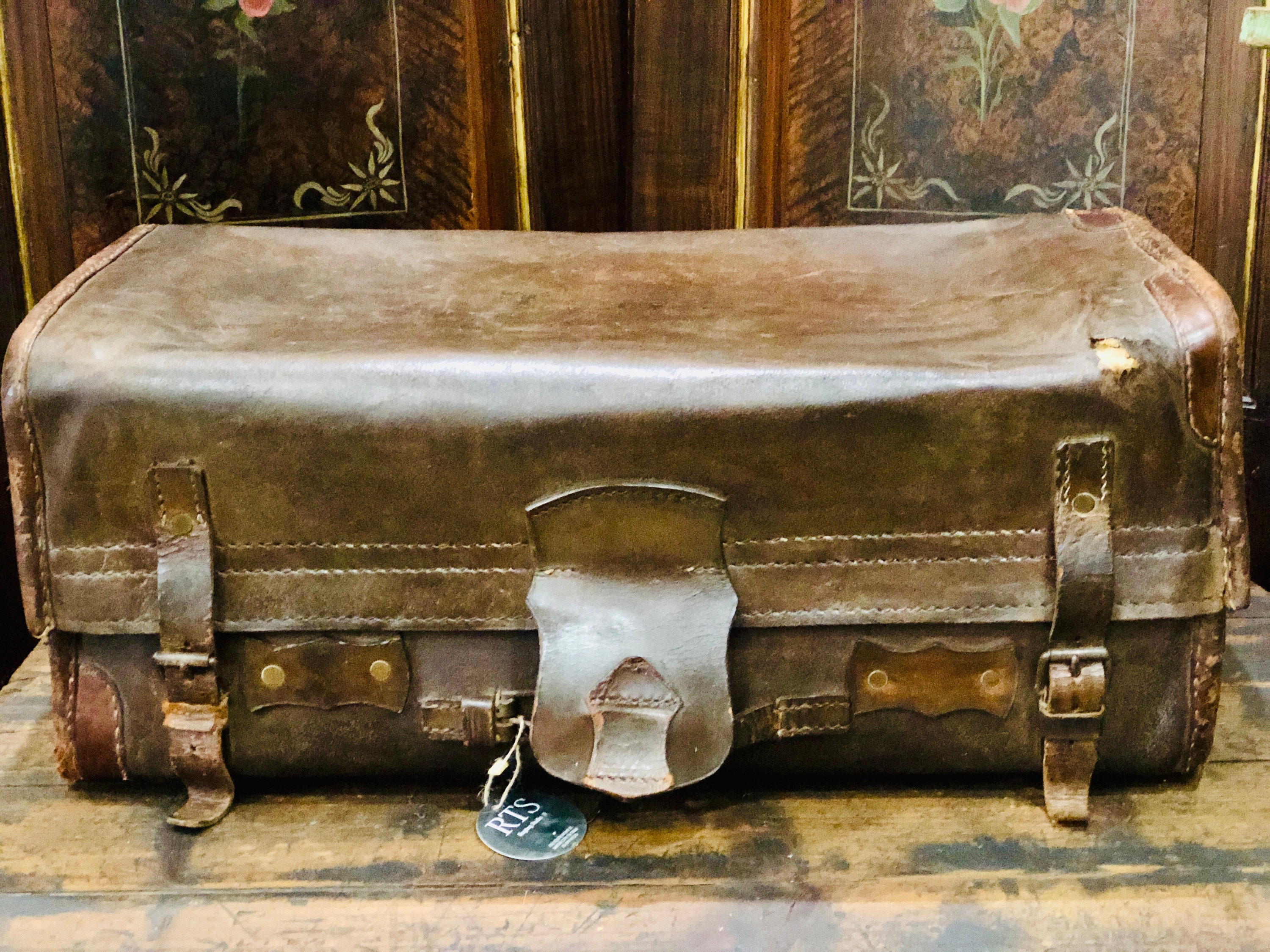 1800's Victorian Leather Antique Portmanteau Luggage 