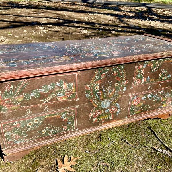 1887 Dowry Chest with Hand Painted Floral Designs and Date