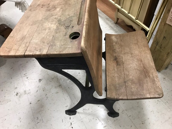 Antique School Desk Silent Giant Wrought Iron Late Image 0