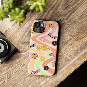 Custodie sottili per telefono - Onde groovy, sorrisi soleggiati e freschi, design colorato e luminoso, cover protettiva elegante in stile retrò, regalo alla moda per adolescenti,