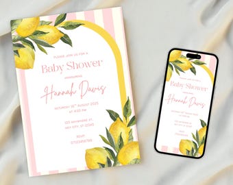 Pink Lemon Baby Shower Invitation | Editable Citrus Theme (Digital Download)
