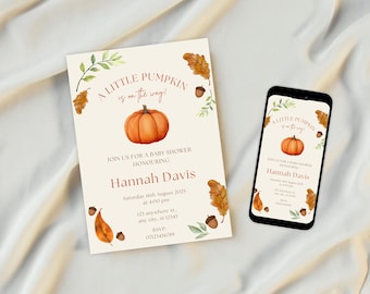Little Pumpkin Baby Shower Invitation | Fall Autumn Invite (Digital)