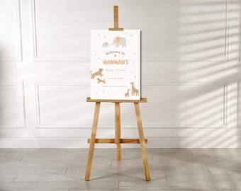 Neutral Animal Baby Shower Welcome Sign | Safari Theme (Editable Canva Template)