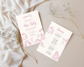 Pink Hen Party Invitation | Editable Canva Itinerary Template | Printable Bachelorette Invite | Digital Download | HP001