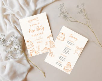 Orange Hen Party Invitation & Itinerary | Editable Canva Template (Digital Download)