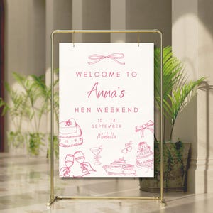 Pink Hen Party Welcome Sign | Editable Canva Template | Bridal Shower Welcome Sign | A2 Digital Download | HP001