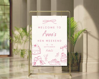 Pink Hen Party Welcome Sign | Editable Canva Template (A2 Digital Download)