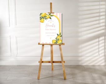 Pink Lemon Baby Shower Welcome Sign | A2 Canva Template (Printable)