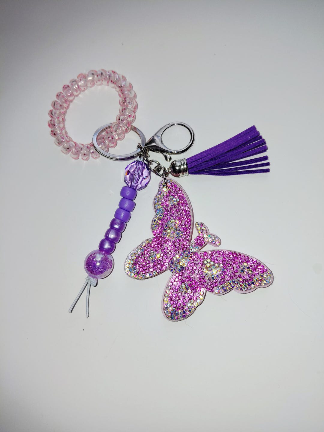 Butterfly Beaded Keyring With Purple Tassel Pink Wristlet Etsy butterfly-beaded-keyring-with-purple-tassel-pink-wristlet-etsy