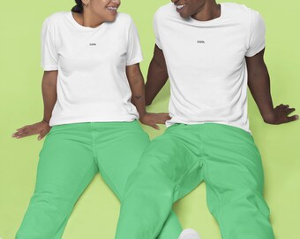 Minimalistischer Druck Unisex T-Shirt: Weißes Baumwoll Basic T-Shirt