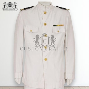 WWII US Navy White Cotton Jacket Historical Reenactment Costume