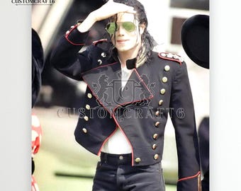 Jaqueta militar masculina preta de lã, estilo Michael Jackson, personalizada e com entrega rápida.