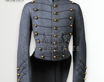 Casaco de lã cinza de cadete de West Point | Uniforme militar com fraque