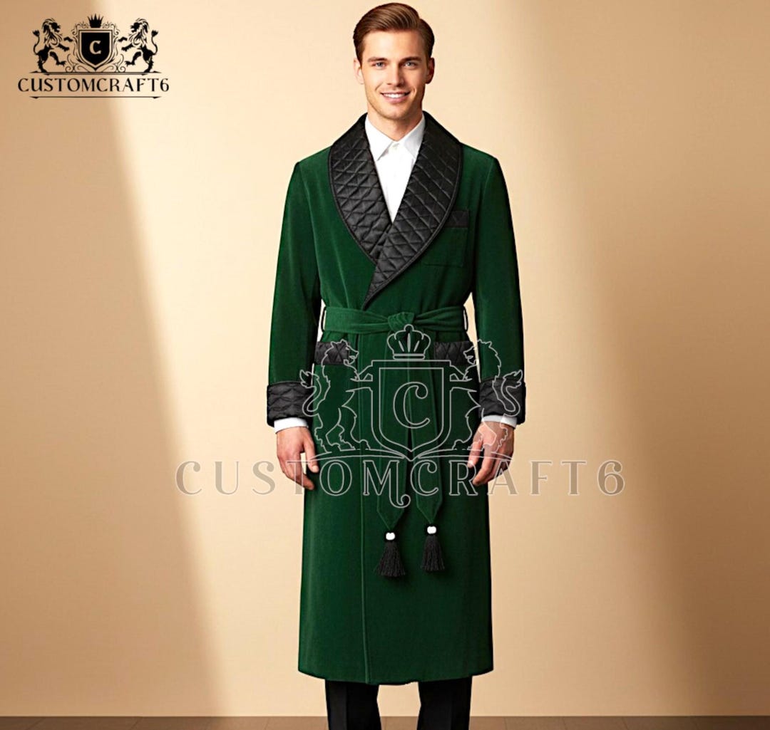 Men's Smoking Robe Men's Green Velvet Smoking Robe, Velvet Smoking Jacket With Silk Lapels ...