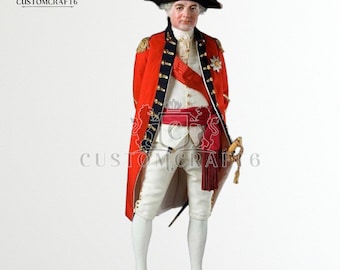Casaco de lã estilo uniforme de oficial britânico Sir Henry Clinton, traje de casaca vermelha da Guerra da Independência Americana.