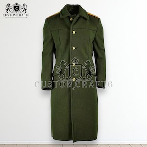 18th Century Military Overcoat | Olive Green Wool Men’s Army Coat | British US Military Style Greatcoat | Regency Trench Officer Jacket