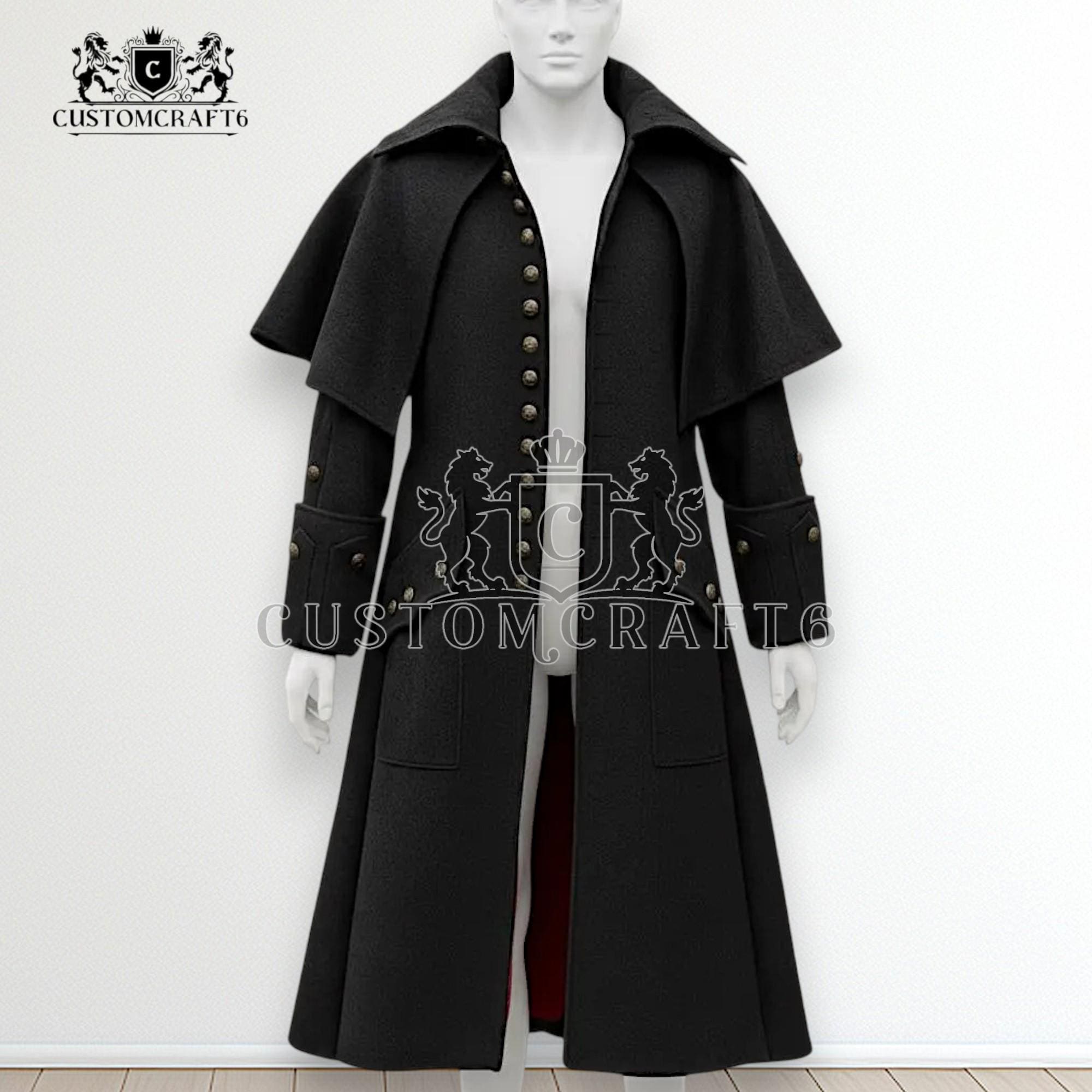 Gothic Men's Steampunk Trench Coat Punk Long Cosplay Black Jacket Outwear Hoodie Gothic Men's Steampunk Trench Coat Punk Long Cosplay Black Jacket Outwear Hoodie