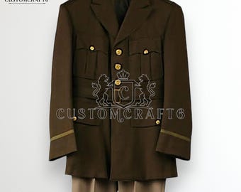WWII US Army Officer Uniform Brown Wool Reenactment Jacket